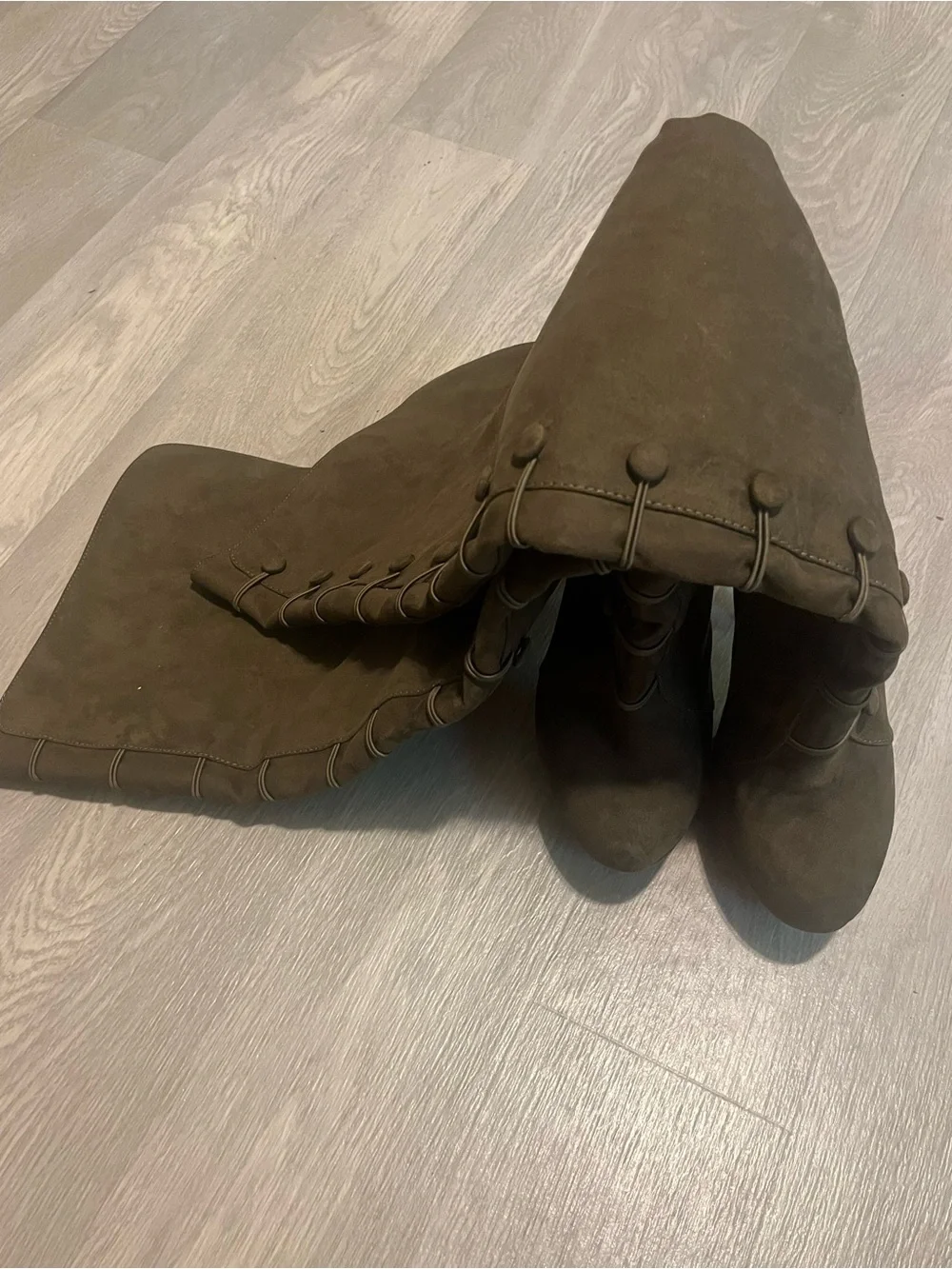 Women's Olive Suede Over-the-Knee Platform Boots Witchy Fairycore